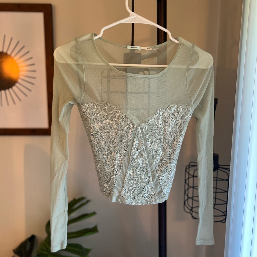 Urban Outfitters Kimchi Blue Sheer Long Sleeve Crop Top